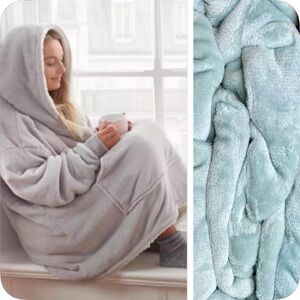 BOUTIQUE Aqua Blue Oversized Plush Sherpa Hoodie Blanket - Adult One Size